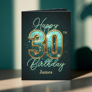 Carte Elégant Turquoise et métal or 30e anniversaire