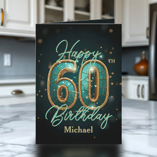 Carte Elégant Turquoise et métal or 60e anniversaire