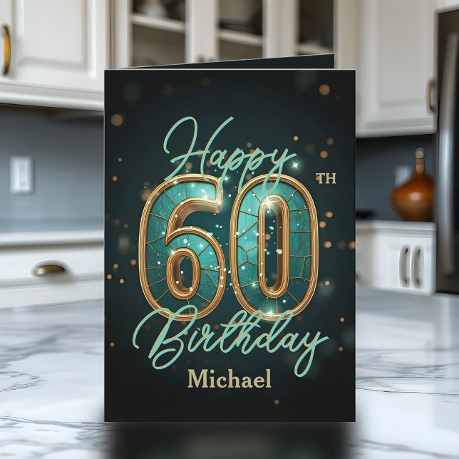 Carte Elégant Turquoise et métal or 60e anniversaire (Créateur téléchargé)