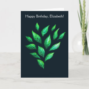Carte Élégant Vert Feuille Nature Nom Amant Anniversaire
