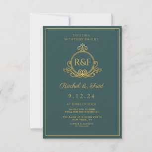 Carte Élégant Vert Mariage de calligraphie dorée