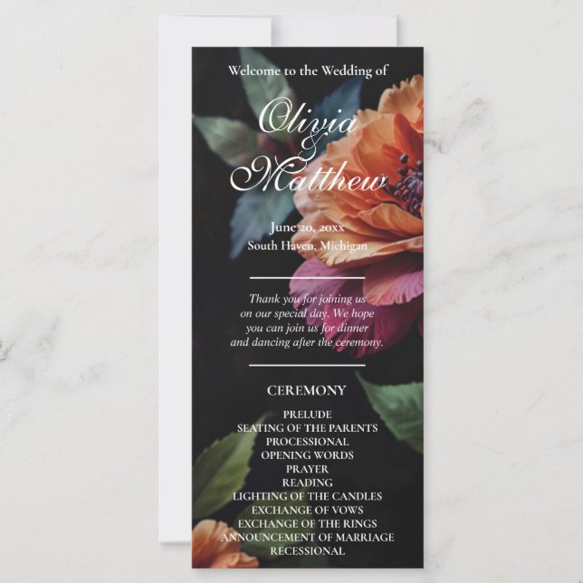 Carte Elégant vintage peachy rouge floral moody boho (Devant)