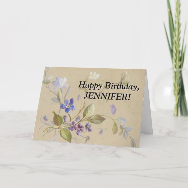 Carte Elégant, Vintage Plante, Joyeux anniversaire (Devant)