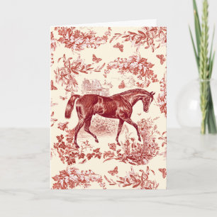 Carte Elégant Vintage Rouge Rustique Horse Toile Florale
