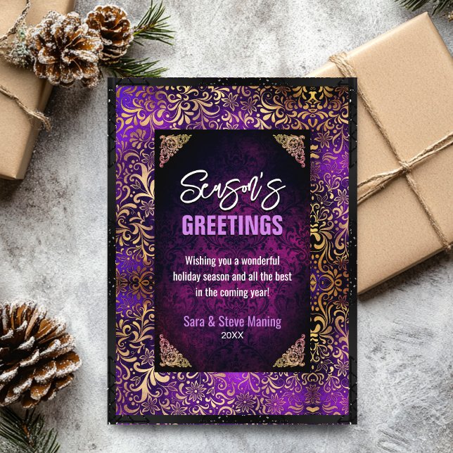 Carte Elégant violet fleuri or Noël Nouvel An (Créateur téléchargé)