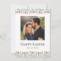 Elegant Watercolor Floral Photo Happy Easter Card