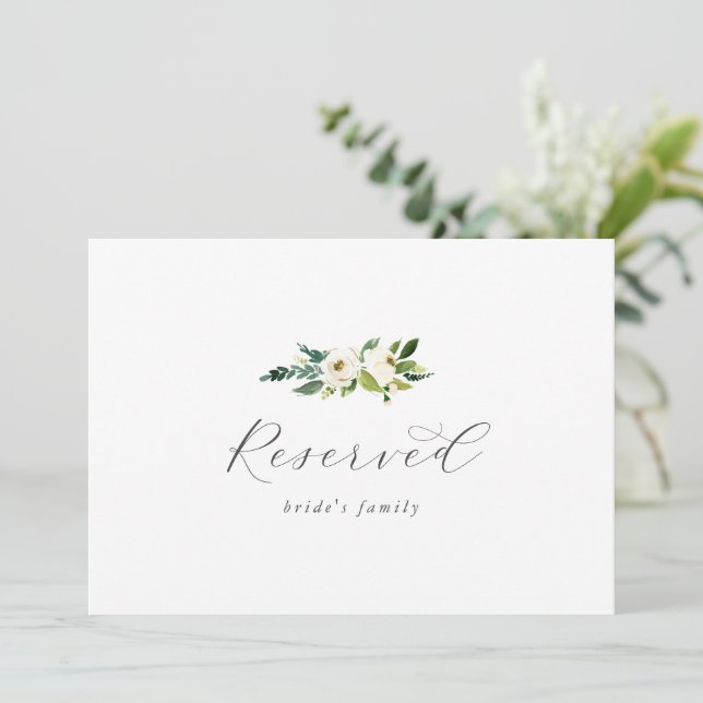 Carte Elegant White Floral Reserved Sign (Debout devant)