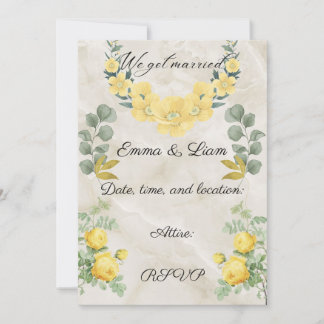 Carte Elegant Yellow Floral and Marble Wedding Invitatio
