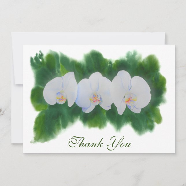 Carte Elégante aquarelle blanc orchidées tropicales (Devant)