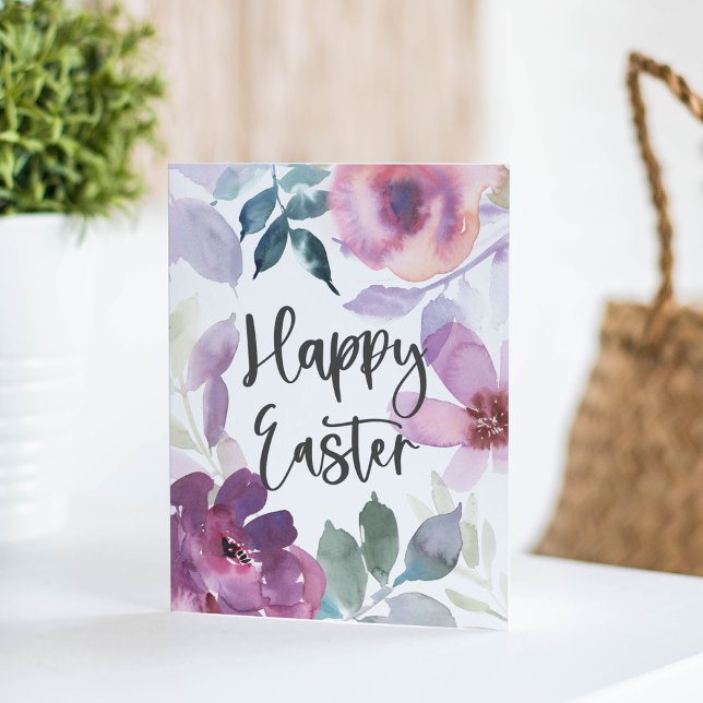 Carte Elégante aquarelle moderne Floral Joyeux Pâques (Créateur téléchargé)