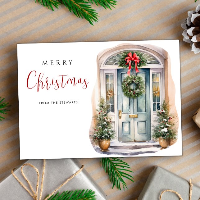 Carte Elégante aquarelle Porte d'hiver Noël (Créateur téléchargé)