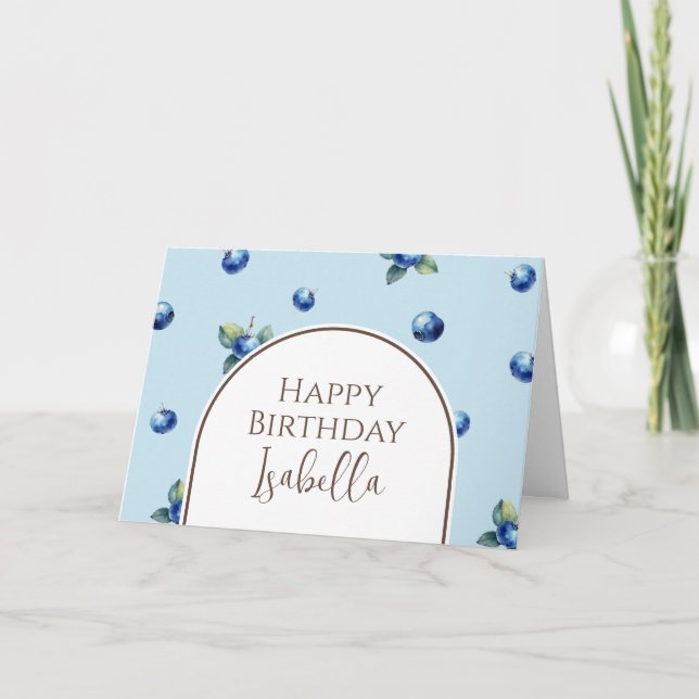 Carte Elégante aquarelle Sweet Blue Berry Joyeux anniver (Devant)