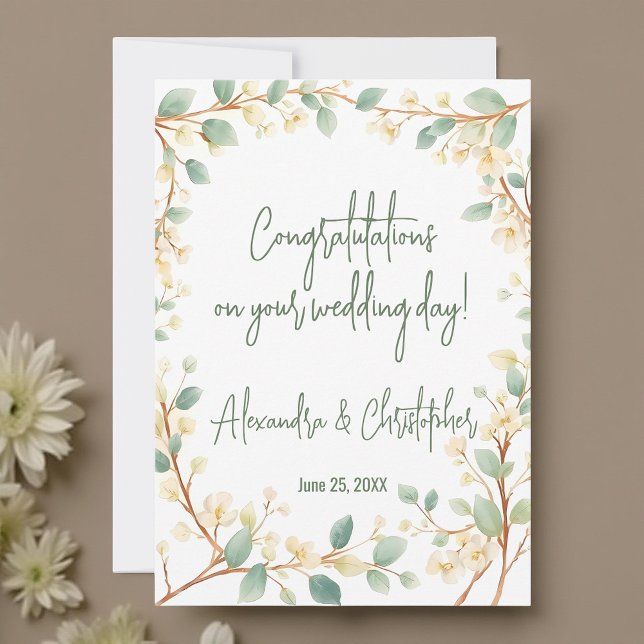 Carte Elégante aquarelle Verdure et florale blanche (Créateur téléchargé)