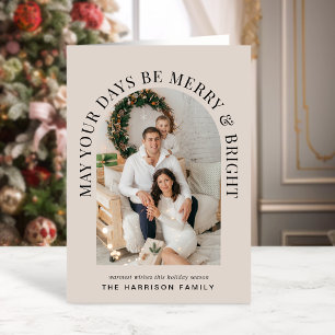 Carte Elégante Arc Photo Joyeux Bright Taupe Noël