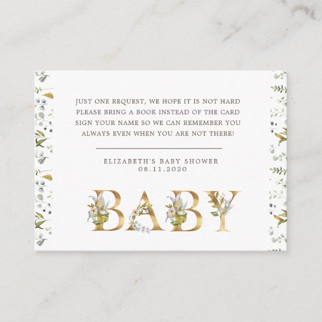 carte élégante baby shower à fleurs dorées (Devant)