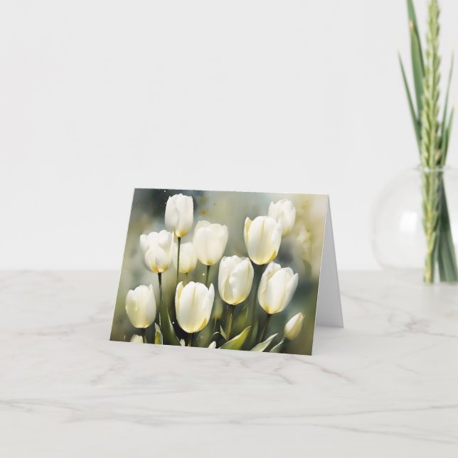 Carte Élégante bande de tulipes blanches dans un jardin  (Devant)