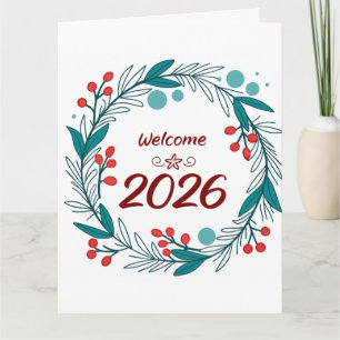 Carte Élégante Bienvenue à 2026 – Couronne de Laurier Fe
