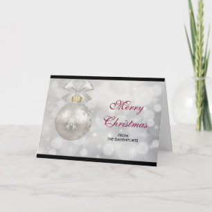Carte Élégante boule de Noël en argent sur les lumières 