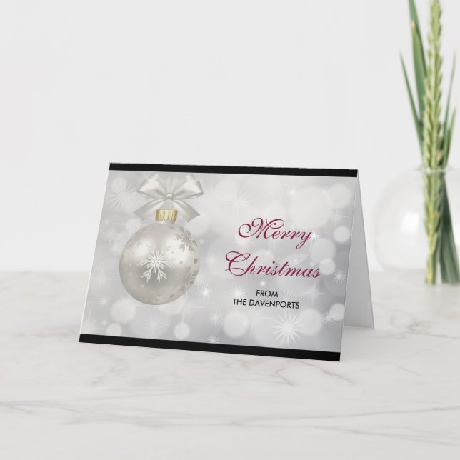 Carte Élégante boule de Noël en argent sur les lumières  (Devant)