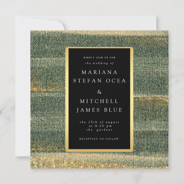 Carte Élégante brosse verte avec or et noir (Devant)