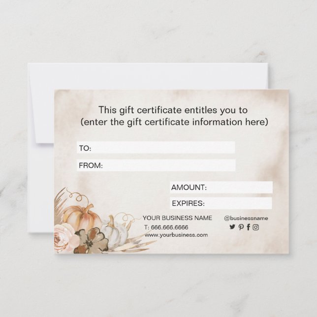 Carte Élégante calligraphie Chute Citrouille floral (Dos)
