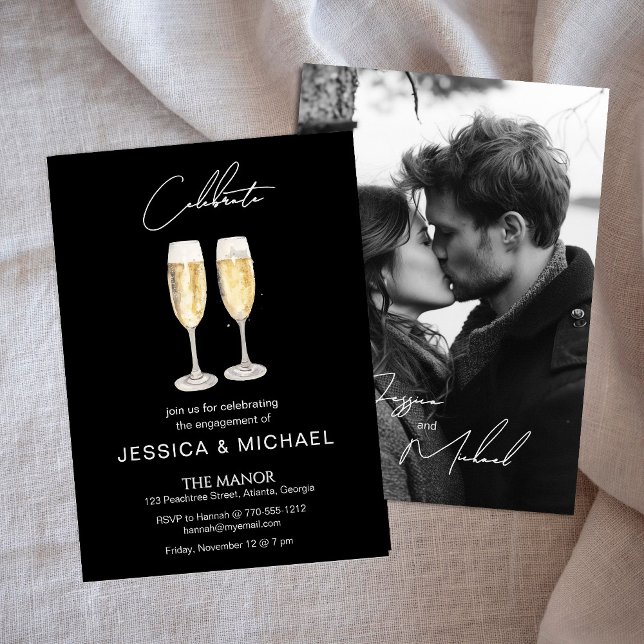 Carte Élégante calligraphie Photo Champagne Fiançailles (Créateur téléchargé)