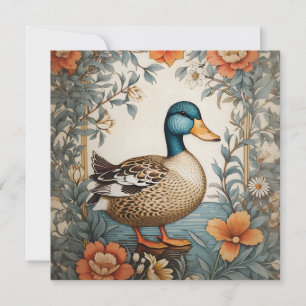 Carte Elégante conception florale de canard Vintage