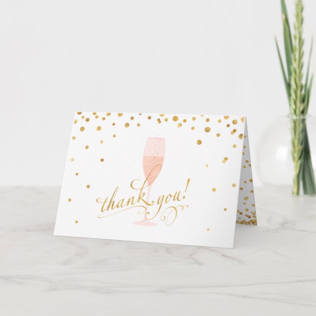Carte Elégante Confetti d'or et Merci de Champagne (Devant)