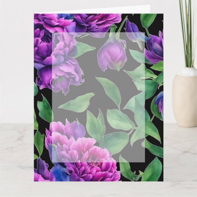 Carte Élégante couleur magenta violet fleurs (Devant)