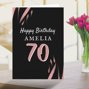 Carte Elégante couleur rose noire 70e Joyeux anniversair
