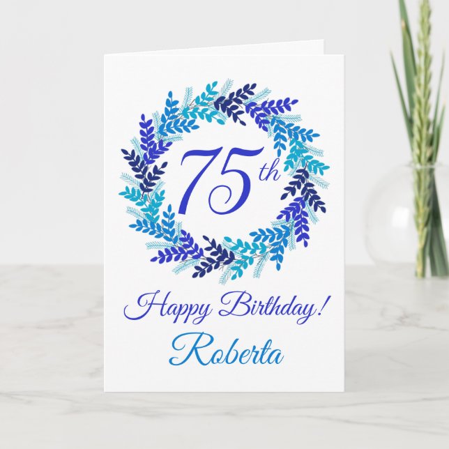 Carte Élégante couronne bleue 75e anniversaire (Devant)
