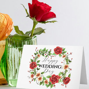 Carte Élégante couronne florale avec Mariage Roses rouge