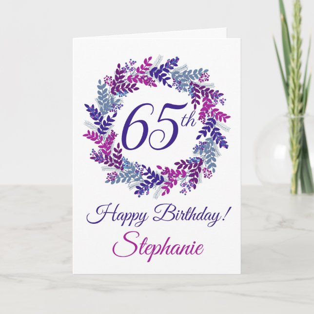 Carte Élégante couronne rose violet 65e anniversaire (Devant)
