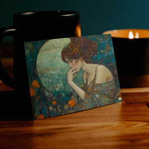 Carte Elégante dame Art Nouveau au clair de lune