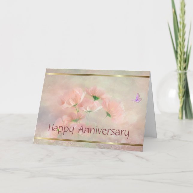Carte élégante d'anniversaire de mariage à fleurs  (Devant)