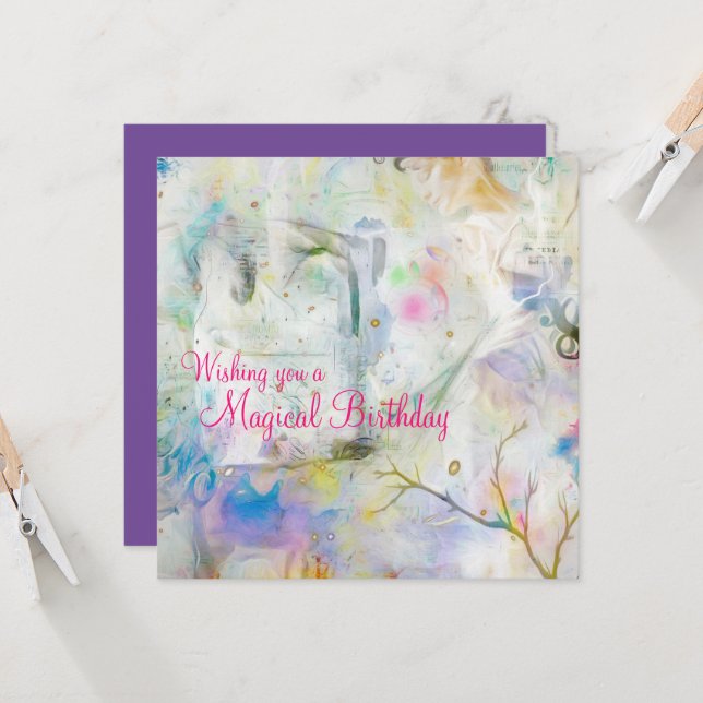 Carte Élégante danseuse magique d'anniversaire Pastel Ab (Devant/Arrière en situation)