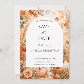 Carte Élégante d'Automne avec Citrouilles & Floral