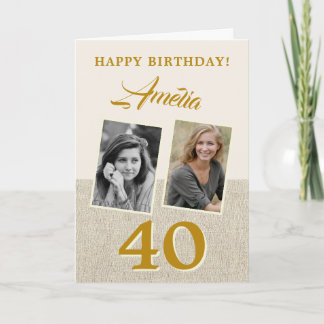 Carte élégante de 40e anniversaire 2 photos nom or