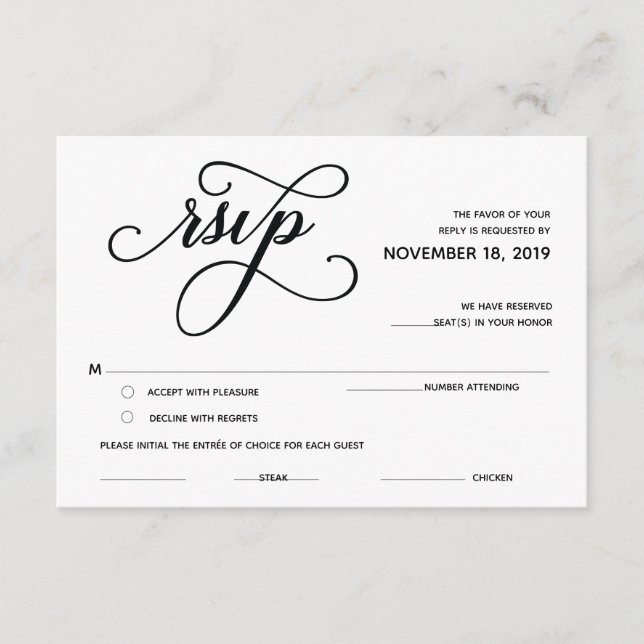 Carte élégante de clôture du classique RSVP (Devant)