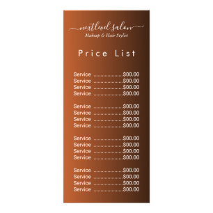 Carte élégante de liste de prix de salon moderne e