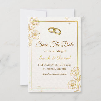 Carte Élégante de Mariage à Floral Doré pour Sauve