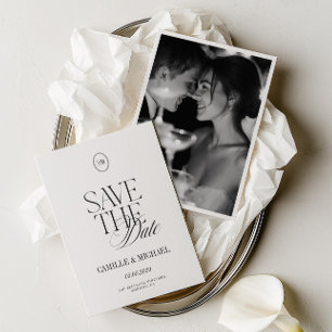 Carte Élégante de Mariage avec Monogramme et Photo