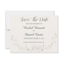 Carte Élégante de Mariage Minimaliste Floral "Save