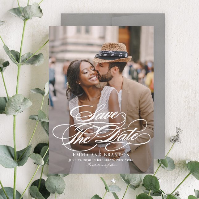 Carte Élégante de Mariage 'Save The Date' à Script (Créateur téléchargé)