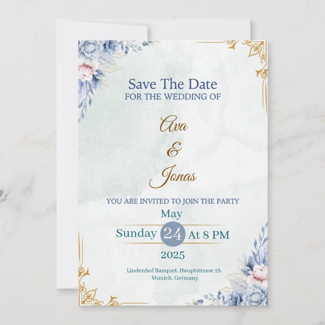 Carte élégante de mise en garde florale bleue (Devant)