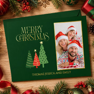 Carte Élégante de Noël avec Arbre et Photo de Fami