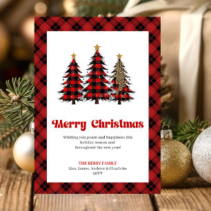 Carte élégante de Noël avec sapin à carreaux de Bu