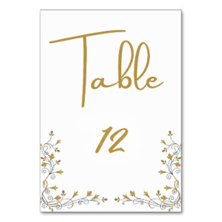 Carte élégante de numéro de table botanique en or