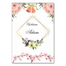 Carte élégante de numéro de table de mariage flora