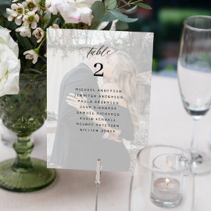 Carte élégante de plan de table de mariage en phot